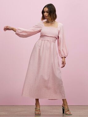 Topshop | Stripe Textured Back Detail Midi | Size 6